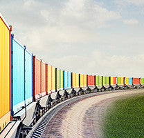 Shipping containers on their way along railroads in Southern Ontario